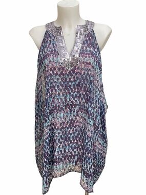 FREE PEOPLE flowy chiffon halter top silver sequins Y2K VTG SZ M